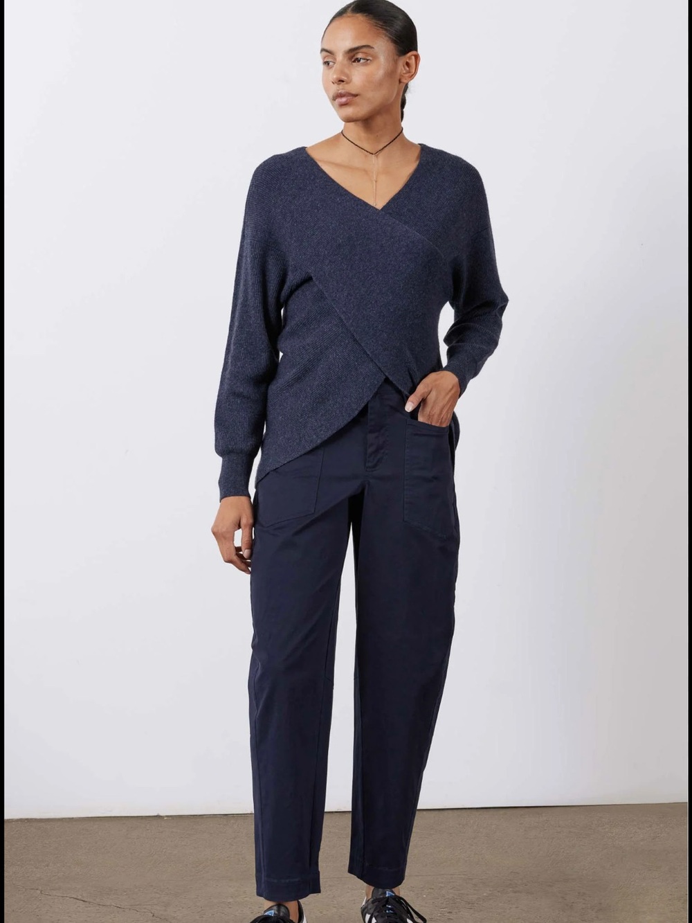 Ruti Women's Navy Wrap V-Neck Sweater